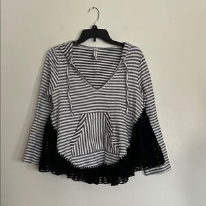 American Rag Hooded Striped Black and White Women's Top